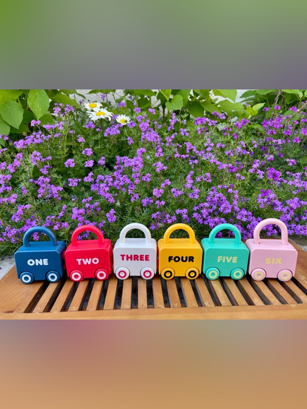 Montessori 6 piece educational toy set featuring vehicle shaped locks and key - Picture 4 of 7